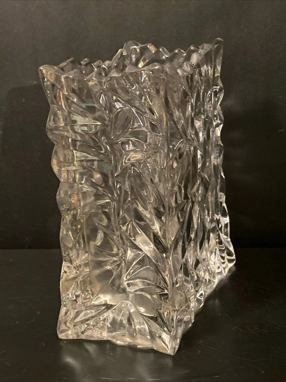 Vtg ROSENTHAL Studio-line H-8.25”Clear Crystal Crinkle Tutenbag Bag Vase Germany